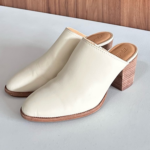 Madewell Cream Mules with Pointed Toe and Block Heel Sz. 9 - Picture 9 of 14